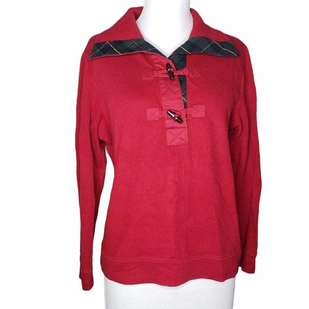 Lauren Ralph Lauren Red Long Sleeve Crested Sweater Size Large Vtg